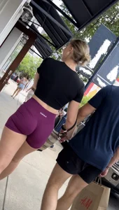 Tight Fit Blonde with Incredible Bubble Butt in Magenta Aurola Shorts