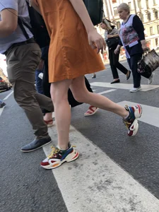 Cute Teen Girl in a Dress With Slim Legs Standing in the Subway Train, Then Crossing the Street Photo Gallery