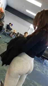 Hottie in grey leggings at the airport