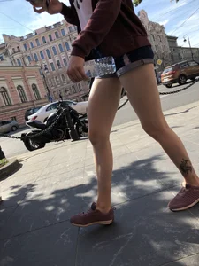 Amazing Thin Tattooed Legs in Denim Mini-Shorts Street Candid Photos Gallery