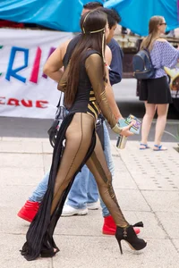 Sexy brunette in hot costume outfit