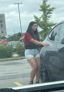 Brunette milf in tight shorts and fuck-me heels