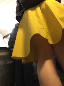 Girl in Yellow Dress and Heeled Sandals on Subway Escalator Candid Upskirt