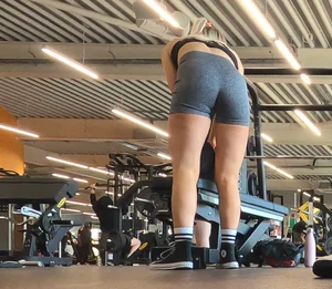 Cute gym blonde with orange hair ribbon