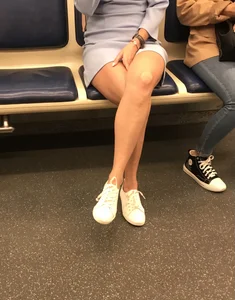 Girl Sitting With Her Hand Put Between Her Hot Legs in a Subway Train Creepshot