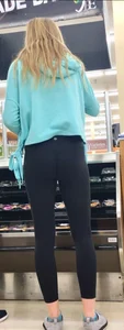 Skinny candid blonde teen in yoga pants bending over at the store creepshots gallery, great skinny ass