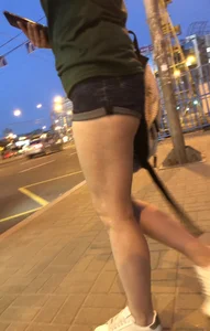 Girl in Denim Mini Shorts with Great Legs City Bus Stop Candid