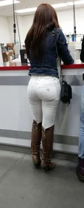 Girl in High Boots and White Jeans Big Ass Candid Photo