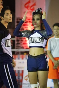 Bunch of athletic Thai cheerleaders at a competition