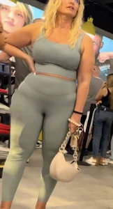 Plump Dumpy Blonde MILF in turquoise two-piece Spandex