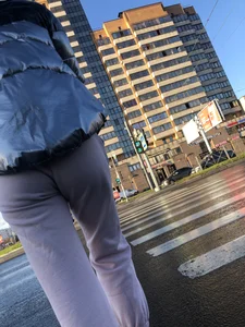Booty in Pink Pants Crossing the Street