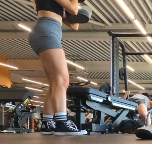 Cute gym blonde with orange hair ribbon