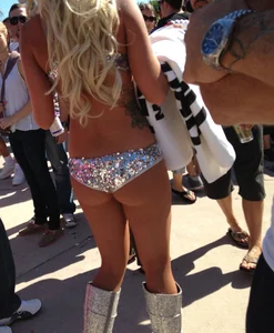 Hot Blonde in Glittering Panties and Boots at the Street Festival Creepshot