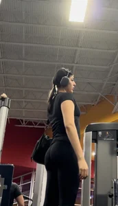 Black tight leggings with thong slightly showing (face pics included)