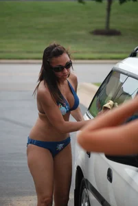 Various sexy girls at car washes in bikinis