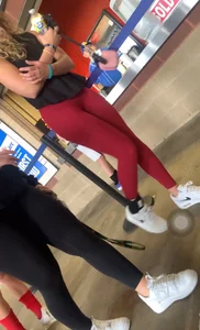 Curly Blonde Hair College Girl in Tight Red Leggings (OC)