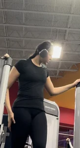 Black tight leggings with thong slightly showing (face pics included)
