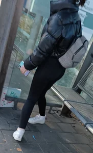 Perfect german ass in tight black Leggings