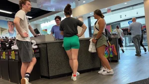 Brunette in green bikers (NON OC)