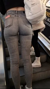 German girl caught me  jeans ass gap + Faceshot