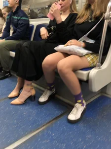 Girl in Checkered Short Skirt Subway Train Creepshot