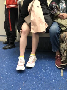 Blonde in a T-Shirt Dress With Hot Legs Subway Train Creepshots