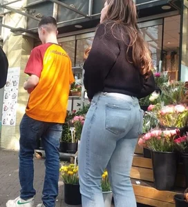 Various hot butts in tight jeans on the street and inside cafes, some teens too