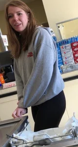 Grocery store employee in Under Armour leggings with an amazing ass and camel toe