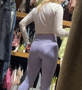 Tight petite college blonde girl with a plump ass in pastel purple leggings (vtl)