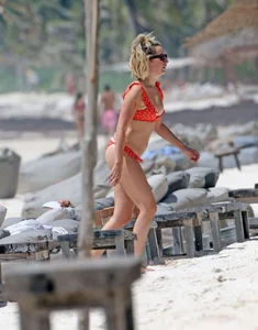 Ashley Tisdale in red bikini at a beach in Mexico