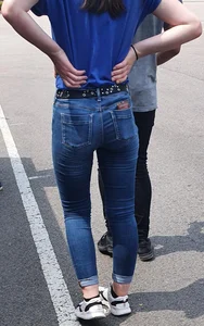 Skinny Girl in Blue Tight Jeans Street Creepshot