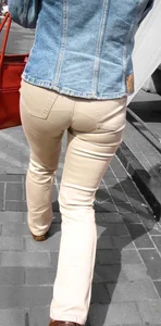 Skinny Flat Ass in Beige Tight Pants Street Candid Pic