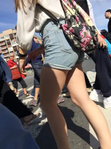 Sexy Girl in Denim Shorts With Awesome Legs on the Crosswalk Huge Creepshots Collection