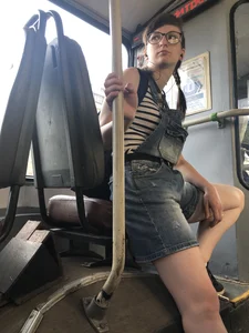 Cute Dorky Girl in Glasses and Shorts Public Bus Candid Photos
