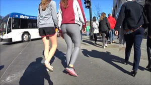 Hot teen with a perfect ass in grey leggings