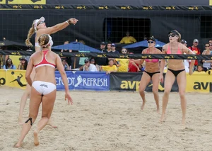 Sexy beach volleyball girls in bikinis