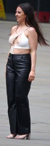 2 girls in jeans & leather pants with nice butts & visible nips
