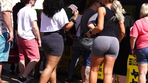 Big booty blonde babe in tight grey spandex shorts with vtl