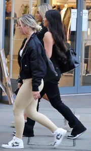 Blonde with large ass in loose lycra pants & hot blonde girl in short denim skirt