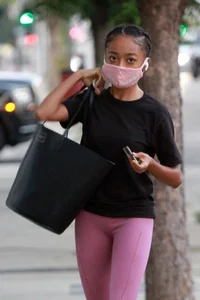 Skai Jackson in pink leggings at the DWTS studio in Los Angeles