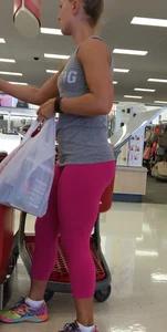 Blondes great ass in pink leggings shopping at Target