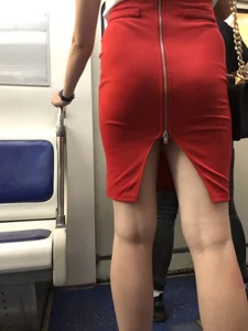 Girl in Sandals and Red Skirt With a Tattoo on Her Leg Hot Subway Train Creepshots