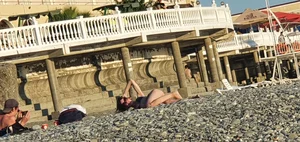 Hot Candid Girl in a Swimsuit Chilling on a Beach With Her Boyfriend Creepshots Series