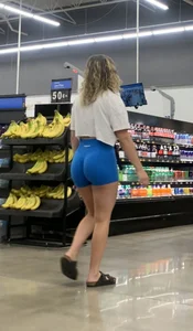 Fine ass PAWG in blue tight shorts