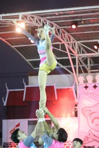 Bunch of athletic Thai cheerleaders at a competition