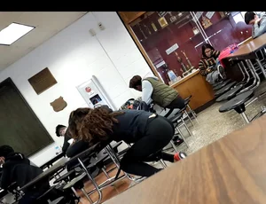 Female College Student in Tights Sleeping on Top of Desk Creepshots
