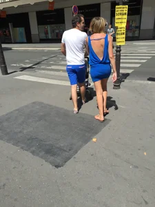Blonde milf in tiny blue skirt with vpl