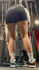 Tall Gym Blonde In Black Shorts (Bends Over)