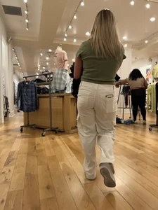 Blonde in white pants squatting and cleaning (oc)