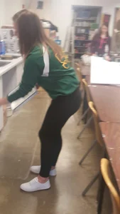 Sexy High School teen in see through leggings with visible thong and great ass